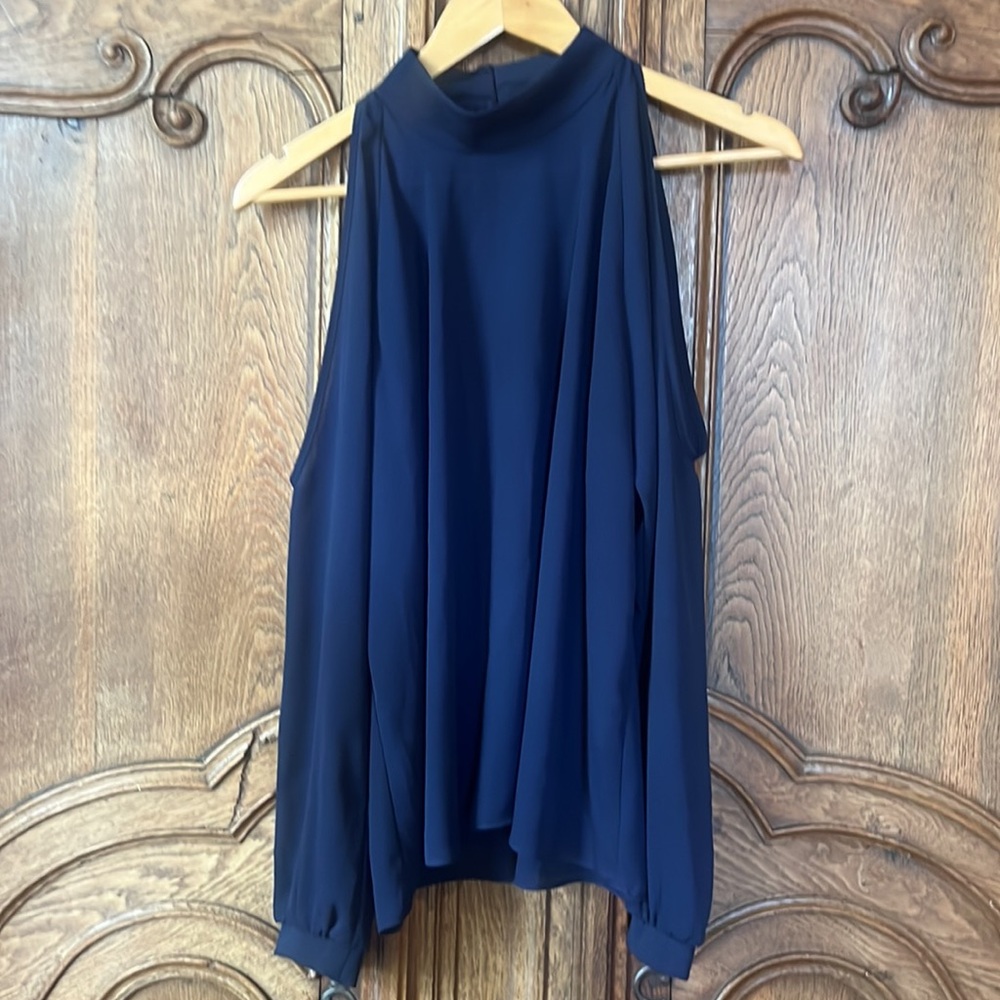 Three Eighty Two Navy Cold Shoulder Blouse - image 5